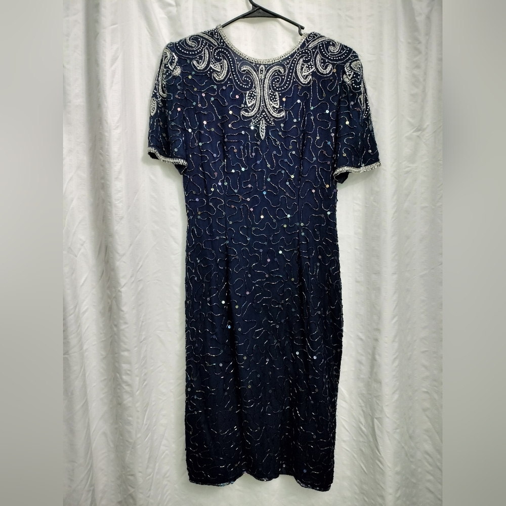 Vintage Robert Anthony Navy Blue Silk Beaded Dress
